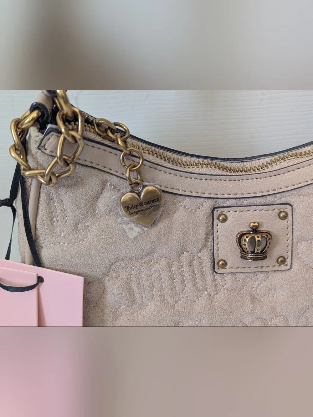 NEW! JUICY COUTURE Totally Juicy Shoulder Bag in Buff Beige HOBO Top Zip -NWT